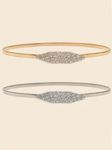 1pc Women's Rhinestone Diamond Shaped Metal Elastic Waist Belt Halloween Summer, School Fall, Autumn, Halloween - A - View 2