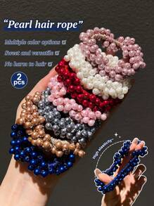 1/2/3/7pcs Women's Colorful Faux Pearl Fashionable Hair Ties Pink Accessories Ponytail Holders Hair Elastics Hair Rubber Bands Scrunchies Hair Rope Elastic Hair Tie Head Accessories Elastic Band Beauty Home Hair Accessories - Multicolor - View 10