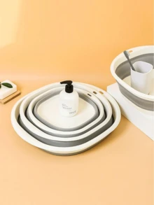 1入摺疊盆，桶，可攜式節省空間的廚房和浴室水槽，適合存放盆和洗衣服和臉部，適合家用蔬菜、水果、洗衣和戶外露營、學生返校用品 - 灰白 - 查看 5