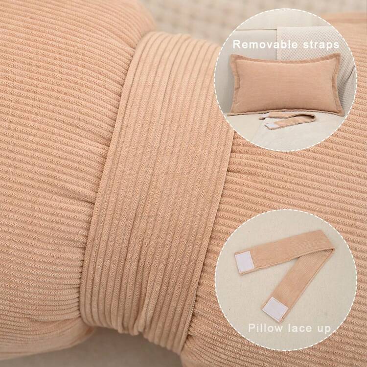1 件条纹蝴蝶结靠垫套（不含枕芯），可爱双带不对称可拆卸枕套适用于客厅沙发装饰 - 彩色 - 查看 3