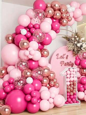 184 件玫瑰红和粉色气球套装，适用于生日、婚礼、派对、装饰