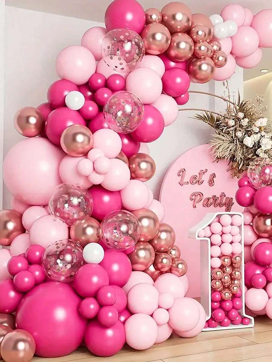 184 件玫瑰红和粉色气球套装，适用于生日、婚礼、派对、装饰