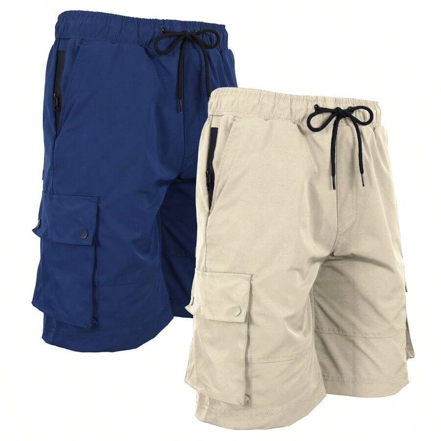 2-Pack Men's Moisture Wicking Performance Quick Dry Cargo Shorts - 海軍藍 & 卡其色 - 查看 1