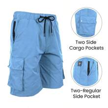 2-Pack Men's Moisture Wicking Performance Quick Dry Cargo Shorts - 卡其色&淺藍色 - 查看 4