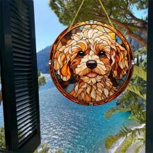 1pc, Cute And Colorful Dog Stained Window Hanging, Loyal Companion, Dog Lover Sign Gift For Mom, Family, Lover, Friends, Funny Acrylic Round Wreath Sign For Garden, Yard, Home, Door Welcome, Outdoor General Color Decorative Art, Sun Catcher, Window Decor For Dog Lovers, Car Interior Decoration, Car Rearview Mirror Hanging Decoration, Multiple Dogs Decorations To Choose From,Home Decor ,Room Decor,Wall Decor Gifts Birthday Graduation