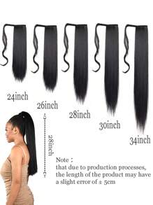 Black Ponytail Extensions 18-34 Inch Extra Long Straight Synthetic Wrap Around Ponytail For Women Party Daily Use