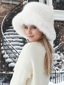 1pc Women Faux Fur Y2K Style Thick Furry Bucket Hat, Suitable For Extremely Cold Days, Outdoor Snow Activity, Daily Wear, Warm In Winter