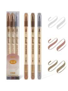 3 Stücke Dual-Seitige Retro Farbmarker Set, fette Bürste & feiner Liner, wasserlösliche Mischfarben Kunst Marker für Schriftzug, Zeichnen, Malen