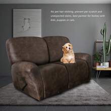 Molasofa Loveseat Recliner Slipcover - 6 Pieces Stretch Leather Like Recliner Sofa Cover For 2 Seat Dual Reclining Loveseat Couch, Furniture Protector With Elastic Bottom - Brown - View 3