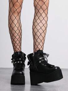Giày bốt cổ ngắn cho nữ buộc dây dày mũi tròn khóa đinh tán thời trang giày bốt mô tô Punk Gothic ngày lễ tình nhân - màu đen - Xem 6