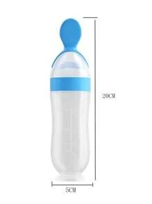 1pc Baby Food Squeeze Bottle, Silicone Infant Feeding Bottle With Spoon, Children Complementary Food Feeder, Suitable For Puree, Unisex Pink/Blue - Blue - View 2