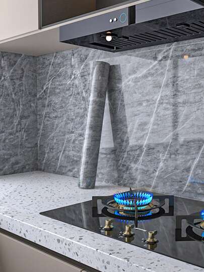 1 Roll Modern Grey Marble Pattern Self-Adhesive Wallpaper, Width 15.75/23.62/31.5 Inches, Waterproof Oil-Proof Wall Sticker, Easy To Tear And Stick, Heat Resistant, Removable, Suitable For Cabinet Countertop Decoration, Kitchen TV Background Wall, Home Decor, Furniture Renovation.
