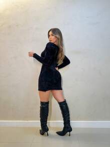 A&DD MODA, REF: AA2003 Suéter - Suéter Feminino Manga Longa, Blusa Sofisticada, Elegante e Moderna, Casual e Social, Blusa de Frio Feminina, Camisa de Manga Longa, Estilo Versátil, Confortável, Inverno, Lançamento, Coleção Nova, Peça Ideal para Looks Elegantes e Confortáveis, Inverno 2024 - Preto - Visão 4