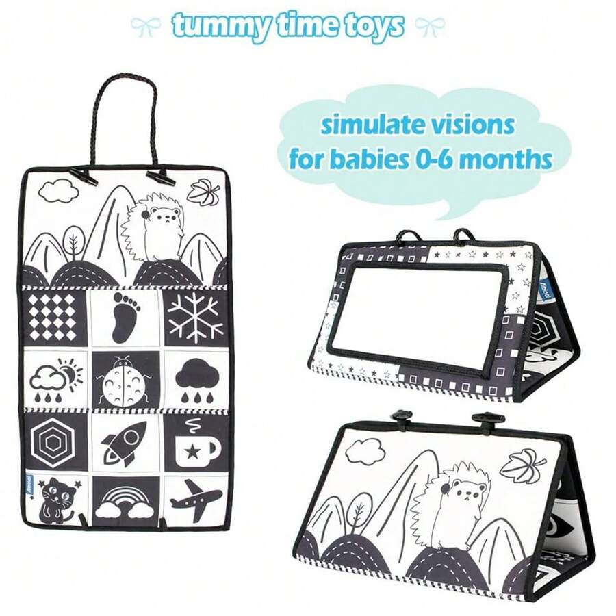 1pc Baby Mirror, High Contrast Fun House Mirror, Fold-Able, Suitable For Floor, Car Hanging, Infant Development, Learning, Crawling, Baby Gift - Multicolor - View 1