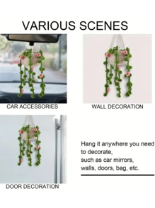 1 Peça Belos Penduricalhos de Espelho Retrovisor de Carro Feitos à Mão em Crochê de Plantas, Acessórios de Espelho Retrovisor, Decorações de Carro, Decoração Doméstica, Cestas de Flores Tecidas, Pendentes Decorativos, Pendentes de Carro, Penduricalhos Domésticos, Decoração Doméstica, Decoração de Quarto, Decoração de Parede