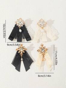 1pc Elegant Style Black And White Ribbon Fabric Brooch Adorned With Rhinestones, Palace-Style Badge Jewelry For Women, Perfect Gift For Dates & Occasions, Suitable For Daily Wear - classic - View 7