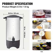 Commercial Coffee Urn 50Cups/7.5qt Large Coffee Dispenser Stainless Steel 1000W Electric Coffee Maker Urn For Quick Brewing Hot Water Urn With Detachable Power Cord For Easy Cleaning