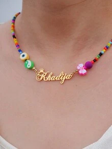 Dây chuyền hạt gạo màu khắc tên cá nhân Dây chuyền vương miện tên tùy chỉnh Mặt dây chuyền bằng gốm mềm Thép không gỉ Vàng Chữ viết tay Mặt dây chuyền thủ công Trang sức ngày lễ Quà tặng độc đáo cho bạn gái Quà tặng Giáng sinh cho mẹ Quà tặng Ngày của Mẹ - Vàng - Xem 7