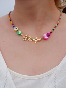 Dây chuyền hạt gạo màu khắc tên cá nhân Dây chuyền vương miện tên tùy chỉnh Mặt dây chuyền bằng gốm mềm Thép không gỉ Vàng Chữ viết tay Mặt dây chuyền thủ công Trang sức ngày lễ Quà tặng độc đáo cho bạn gái Quà tặng Giáng sinh cho mẹ Quà tặng Ngày của Mẹ - Vàng - Xem 8
