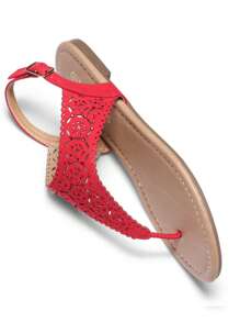 Women's Gladiator Flat Sandals Rhinestone Cutout Design Summer Vacation Beach Dressy Ankle Strap T-Strap Thong Sandals Shoes - Đỏ - Xem 8