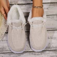 Women's Winter Solid Colored Linen Snow Boots, Thickened For Warmth And Comfort; Women's Lightweight Flat Casual Sports Shoes
