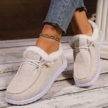 Women's Winter Solid Colored Linen Snow Boots, Thickened For Warmth And Comfort; Women's Lightweight Flat Casual Sports Shoes