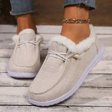 Women's Winter Solid Colored Linen Snow Boots, Thickened For Warmth And Comfort; Women's Lightweight Flat Casual Sports Shoes