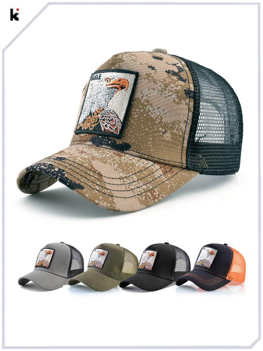 KKISSBAOBEI 1 件男女通用鹰刺绣卡车司机帽，户外运动棒球帽，适合休闲、运动、旅行 - 彩色 - 查看 1