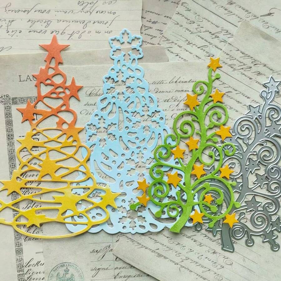 1 件圣诞树金属切割模具，新品模切，压花模板，用于 DIY 工艺剪贴簿用品，模板模具，相册装饰纸模切，用于制作卡片，DIY 工艺装饰 - 銀色 - 查看 1