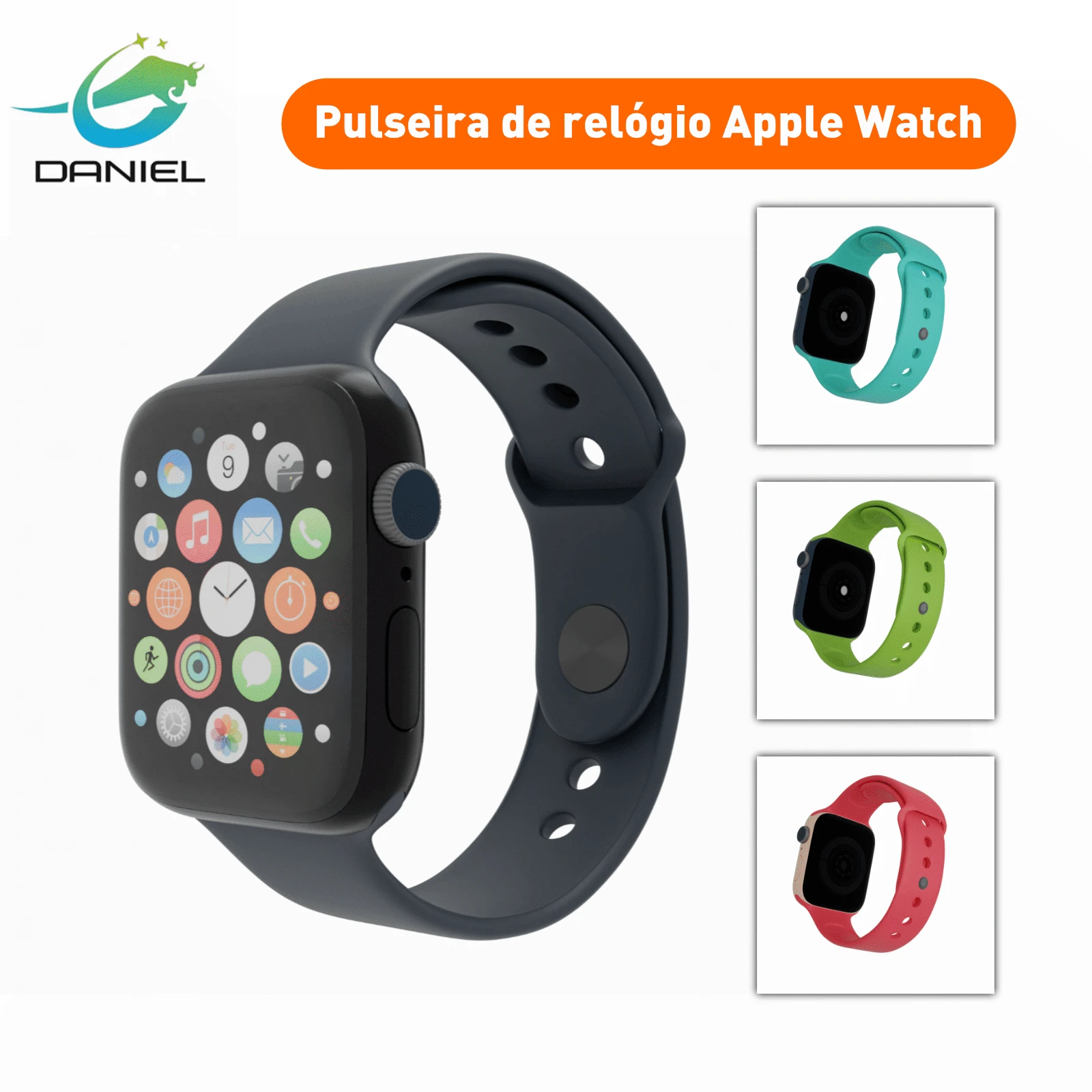 Daniel Pulseira de Silicone Para Smartwatch ios IP Watch 49mm 45mm 44mm 42mm 41mm 40mm 38mm - Azul Real - Visão 1
