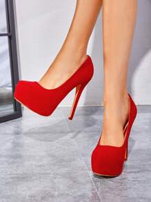 Women Stiletto High Heel Plaform Shine Pumps Elegant Solid Color Gold Dress Shoes For Party Prom Simple Style - Đỏ - Xem 4