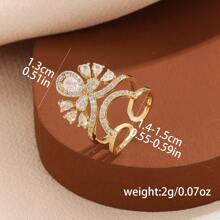 1pc Minimalist Elegant Cubic Zirconia Crown & Water Drop Fashion Nail Ring For Women, Suitable For Daily Wear And Gift