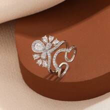 1pc Minimalist Elegant Cubic Zirconia Crown & Water Drop Fashion Nail Ring For Women, Suitable For Daily Wear And Gift