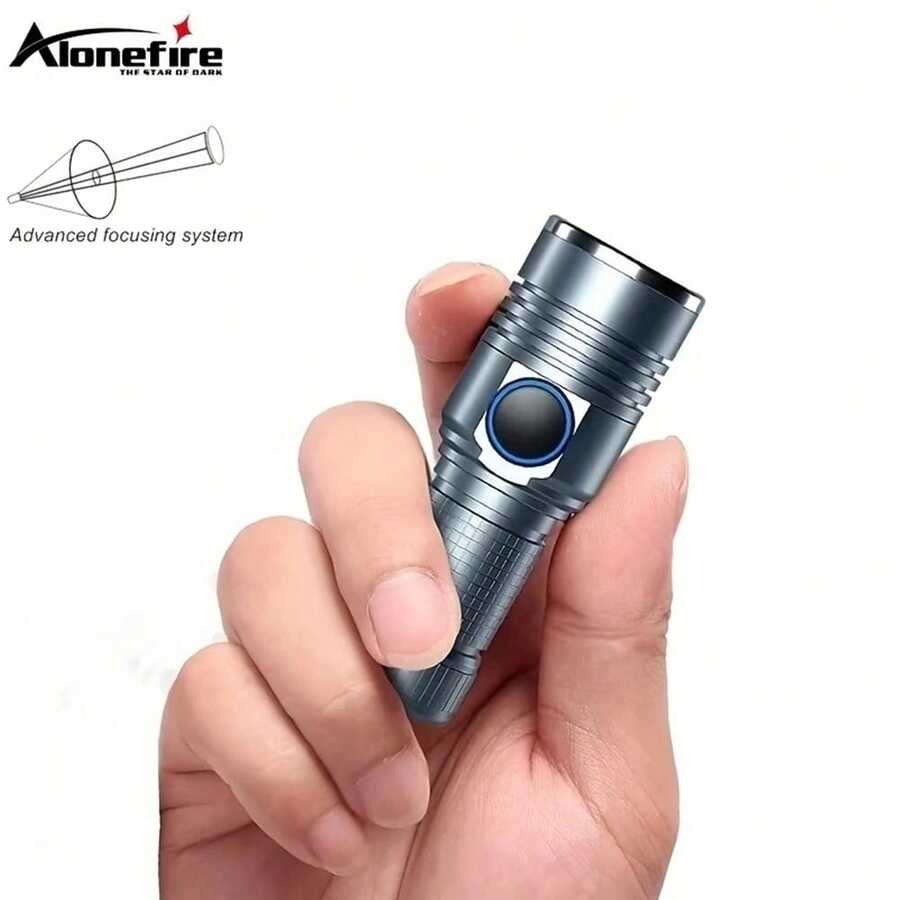 Alonefire 10W Led Zoom Palm Small Mini Flashlight High Bright USB Rechargeable Portable Outdoor Hiking Home Work Pocket Llighting Light - Silver - View 1