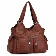 Ladies Handbag Soft Washed Leather Hobo Shoulder Bag Cross Body Top-Handle Purse For Women With Detachable Shoulder Strap