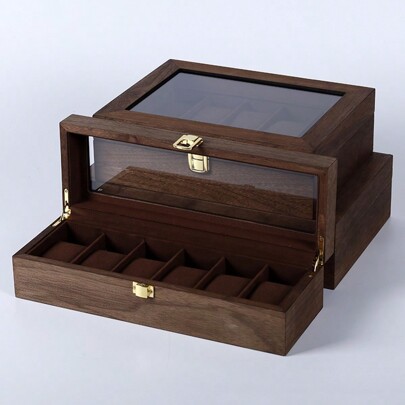 Hochwertige matte Uhren-Aufbewahrungsbox mit 6/10/12 Fächern, Holzmaserungslackfinish und Geschenkverpackung
