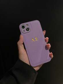 Customized Phone Case, Back Cover INS Luxury Korean Leather Shockproof Shell Personalized Initial Name 3D DIY Engraving Gold Letter Hot Stamping Technology,Cell Phones & Accessories,Chic Autumn,Fashionable Personalized Phone Case,Boyfriend,Girlfriend,Family,Friends,Grandparents,Couple,For Anniversaries,For Birthdays - Purple - View 6