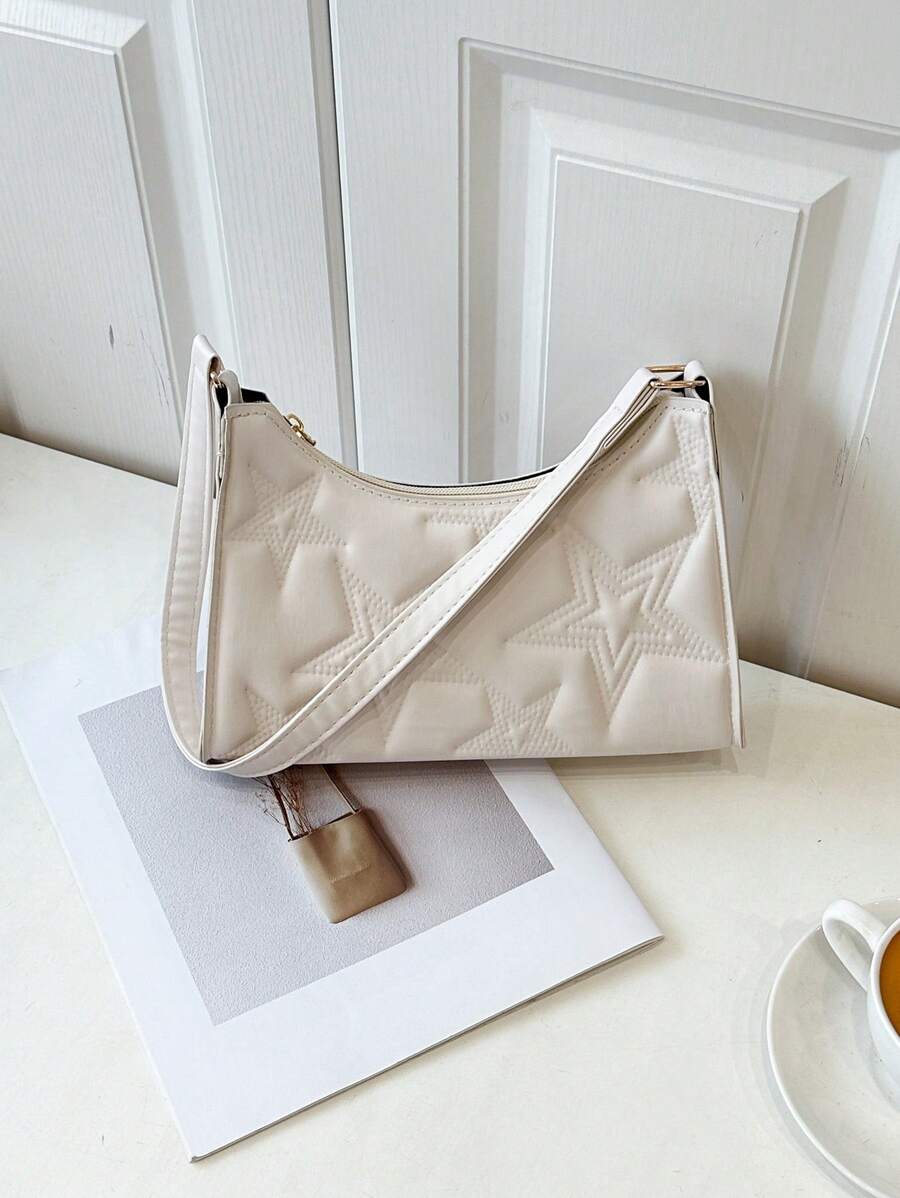 Sac à bandoulière pentagramme simple et luxueux de couleur unie - Beige - Voir 1