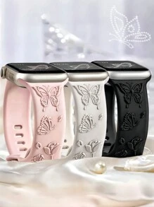 花卉雕刻表带与 Apple Watch 表带 40 毫米 38 毫米 41 毫米 44 毫米 45 毫米 49 毫米 42 毫米 46 毫米女款兼容，柔软硅胶可爱蝴蝶花朵图案运动表带，适用于 Ultra 2 SE 10 9 8 7 6 5 4 3 2 1 系列表带，作为返校学生的礼物