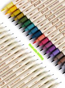 3 Stücke Dual-Seitige Retro Farbmarker Set, fette Bürste & feiner Liner, wasserlösliche Mischfarben Kunst Marker für Schriftzug, Zeichnen, Malen