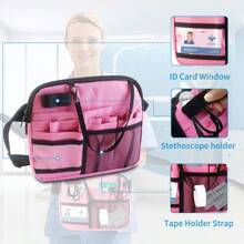 Nurse Fanny Pack With Tape Holder , Multi Compartment Medical Gear Pocket Nurse Organizer Belt Bag , Apron Hip Bag Utility Waist Pack For Stethoscopes Bandage Scissors Supplies ( Black/Pink ) - Pink - View 6