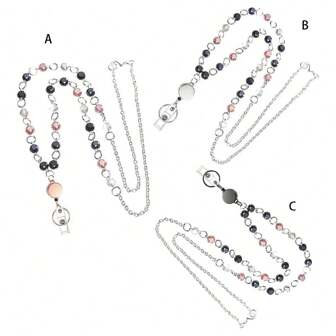 Collar Lanyard retráctil con cuentas de vidrio, sostenedor de tarjeta portátil para identificación con collar largo, adecuado para suéteres largos