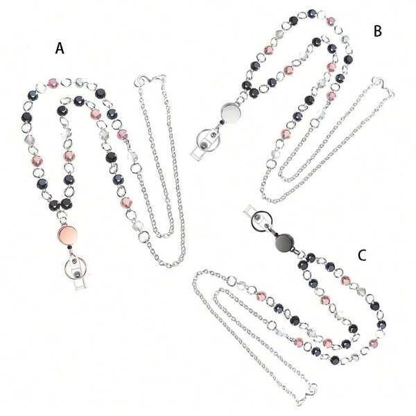 Lanyard Necklace Glass Bead Retractable Lanyard Necklace ID Badge Holder Long Sweater Necklace Card Holder. Back To School