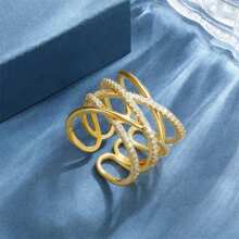 Vàng Tuyên Bố Cho Nữ, Nhẫn Nữ Mạ Vàng 14K Mở Vòng Hầu Tước Đính Đá Cubic Zirconia Có Thể Điều Chỉnh Cho Nữ Teen Girls - Vàng - Xem 6