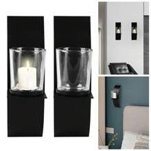 Set Of 2 Candle Holders, Wall Candle Holders For Tea Lights Made Of Metal For Candlestick Wall Tea Light Holder Creative Decoration, Black - Black - View 2