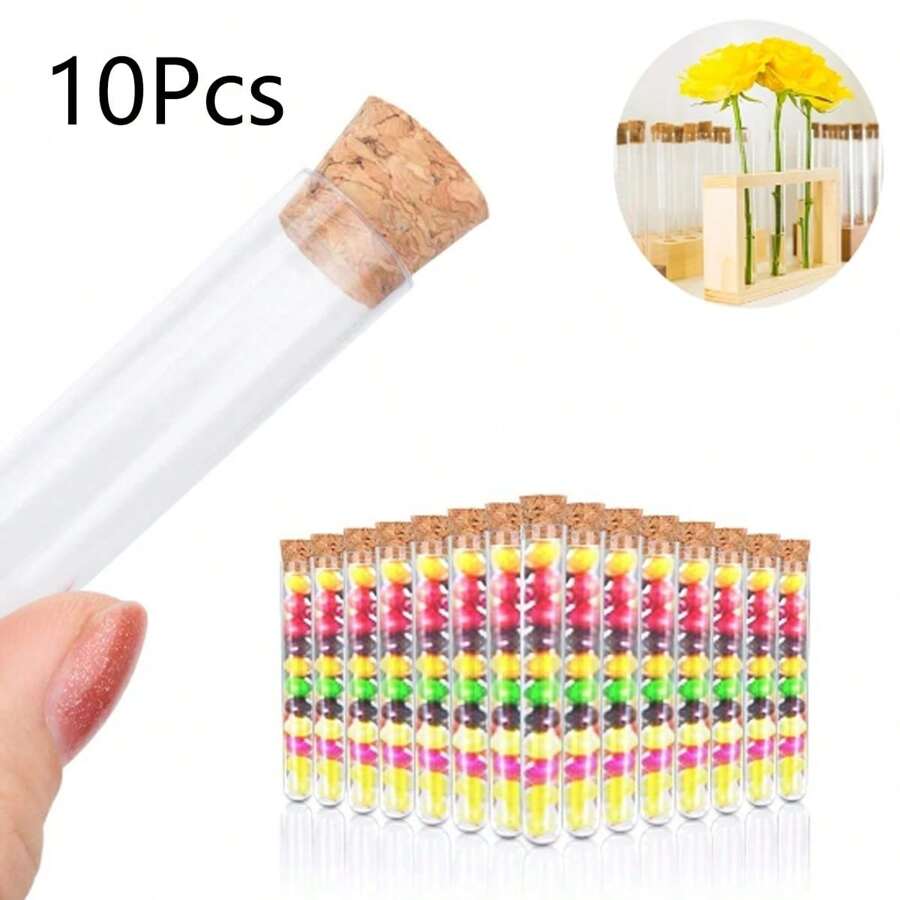 Transparent Plastic Test Tube With Cork Stopper, Well Sealed, Suitable For Jewelry, Seed Beads, Powder, Spices, Liquid Storage, Laboratory Use Or Decoration - Multicolor - View 1