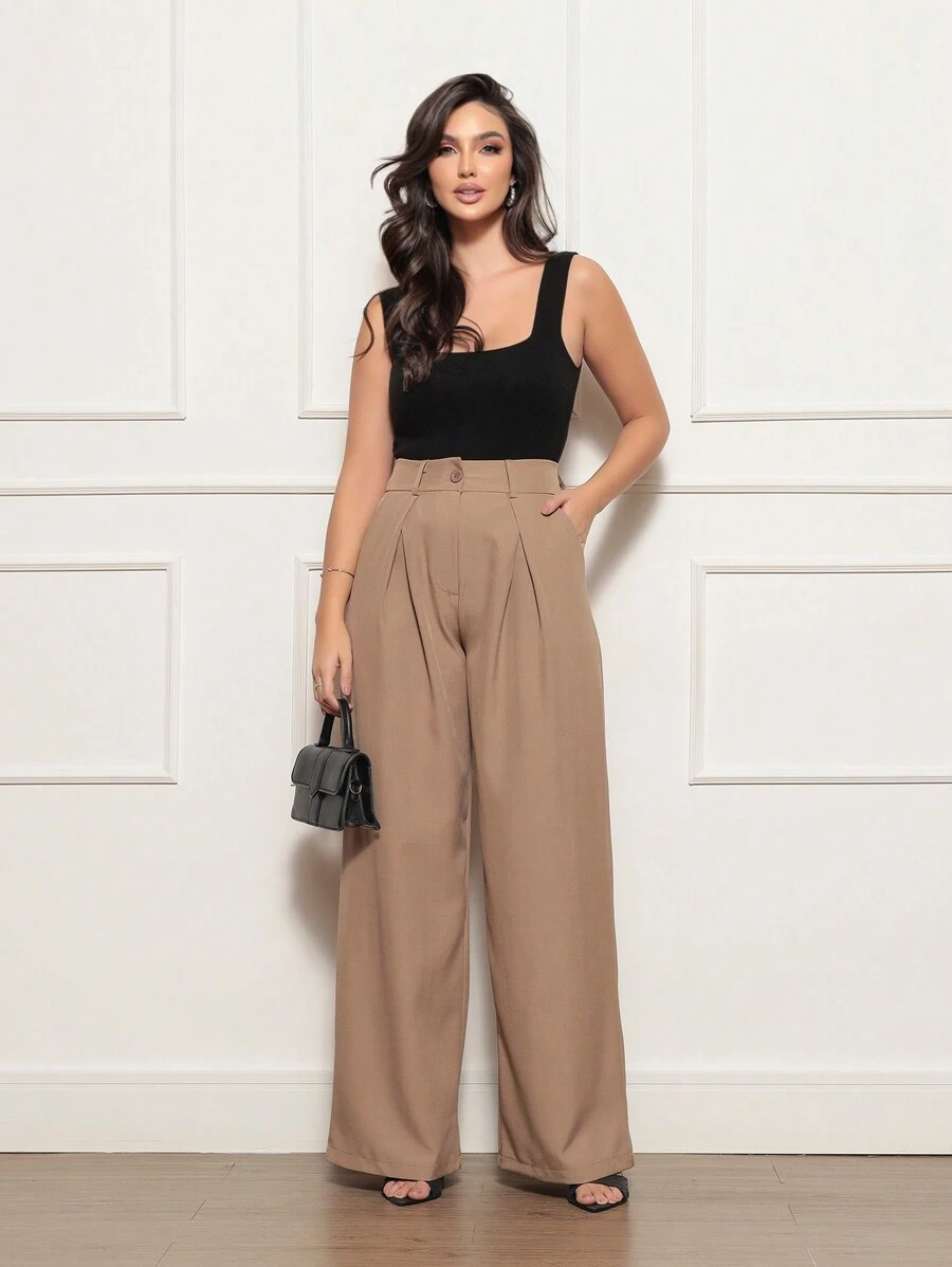 Women Pants - 卡其色 - 查看 1