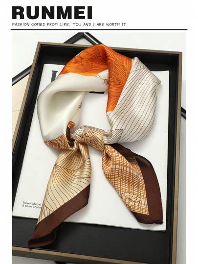 1条佩斯利印花真丝围巾，纯色领巾，女士复古四季通用发带，头巾，波西米亚风发带，发饰，打造优雅造型的理想之选