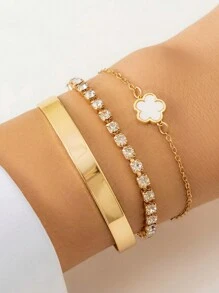 3PCS/Set Vòng tay kim loại có thể điều chỉnh bằng đồng đính hoa Zirconia Phụ kiện trang sức mùa hè cho nữ 2 màu Valentine - Nhiều màu - Xem 1