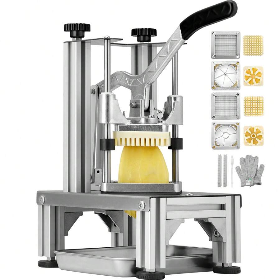 Commercial Dicer Of Vegetable Fruit In Stainless Steel And Aluminium Cutter Attachment 4 Blades 1/4", 3/8", 6 Wedges 6 Corer Wedges And 1 Tray Manual Vegetable Slicer For Onion - US A Type Plug(110-127V) - View 1